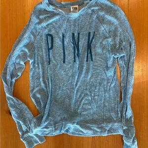PINK Victoria's Secret Blue Crew Neck Velour Sweater